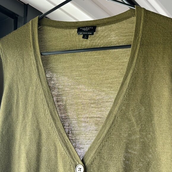 Talbot Button Down Cardigan Sweater Olive Green Petite Small with Pockets - Picture 6 of 8